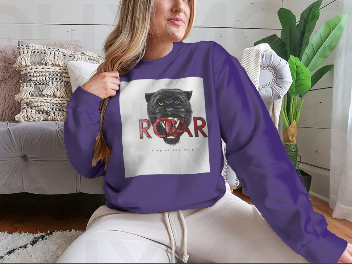 Main Roar Slogan Sequins Glitter On Panther Head Illustration image